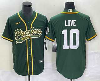 Men%27s Green Bay Packers #10 Jordan Love Green With Patch Cool Base Stitched Baseball Jersey->cincinnati bengals->NFL Jersey